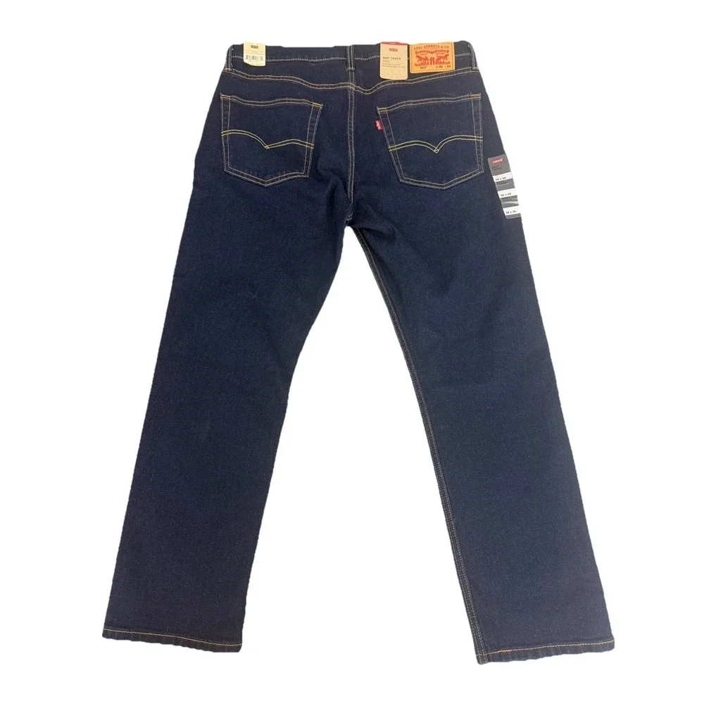 Levis 502 Men's Taper Jeans Stretch Blue Dark‎ Wash Denim 36x30 Work Cowboy New